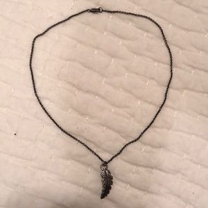 Blackened Sterling Silver Feather Charm Necklace